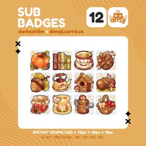 Automne / Badges d'automne | Noyau du chalet | Flux douillet | Twitch/YouTube/Discord | Embout | Sous-titres Twitch | Abonné | Badges de diffusion en continu