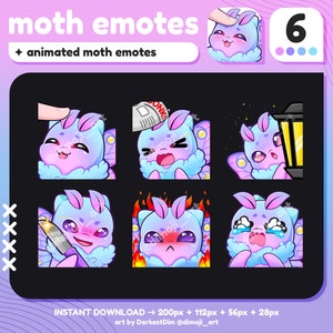 Cute Moth Animated Emotes x6 | GIF Emotes Pack | Twitch/Discord/YouTube/Streaming