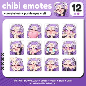P2U Cute Elven Chibi Emotes x12 | Emote Pack | Twitch/Discord/YouTube/Streaming | Kawaii Elf Girl Emote
