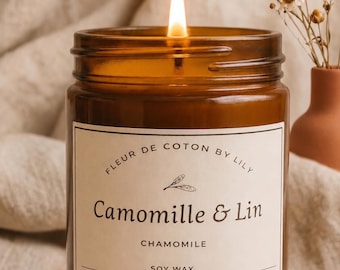 Chamomile Linen Soy Candle – Natural Relaxation Aromatherapy Spa Self Care