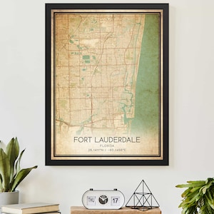 Vintage Fort Lauderdale Florida kaart print poster aangepaste kaart kunst