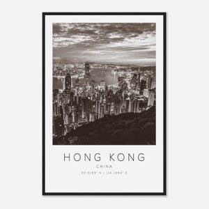 Hong Kong China Travel Photo Poster BW, Hong Kong Travel Print, Minimalist Travel Poster Print