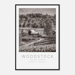 Woodstock United States Travel Photo Poster BW, Woodstock Travel Print, Minimalist Travel Poster Print