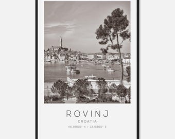 Rovinj Croatia Travel Photo Poster BW, Rovinj Travel Print, Minimalist Travel Poster Print