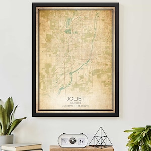 Vintage Joliet Illinois Map Print Poster Custom Map Art