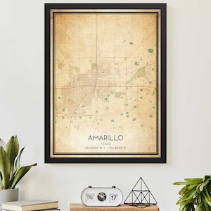 Vintage Amarillo Texas Map Print Poster Custom Map Art