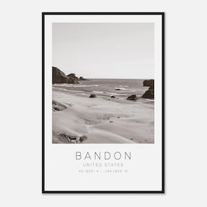 Bandon United States Travel Photo Poster BW, Bandon Travel Print, Minimalist Travel Poster Print