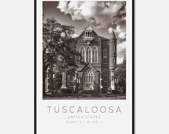Tuscaloosa United States Travel Photo Poster BW, Tuscaloosa Travel Print, Minimalist Travel Poster Print