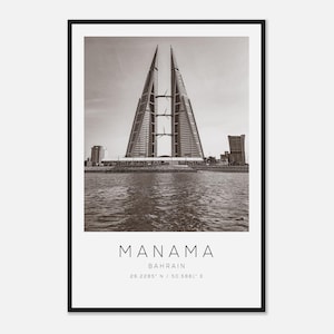 Manama Bahrain Travel Photo Poster BW, Manama Travel Print, Minimalist Travel Poster Print
