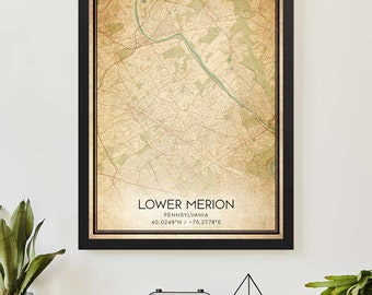 Vintage Lower Merion Pennsylvania Map Print Poster Custom Map Art