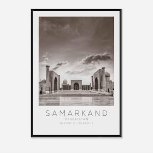 サマルカンド ウズベキスタン 旅行写真ポスター 白黒、サマルカンド 旅行プリント、ミニマリスト 旅行ポスタープリント
