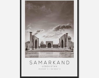 Samarkand Uzbekistan Travel Photo Poster BW, Samarkand Travel Print, Minimalist Travel Poster Print