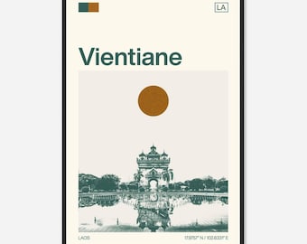Vientiane Laos Minimalist Monochrome Travel Photo Poster
