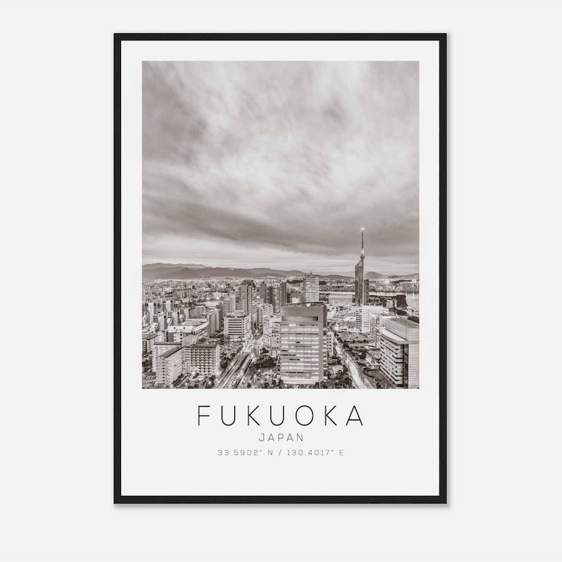 Fukuoka Japan Travel Photo Poster BW, Fukuoka Travel Print, Minimalist