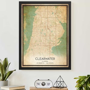 Vintage Clearwater Florida Kaart Print Poster Custom Kaart Art