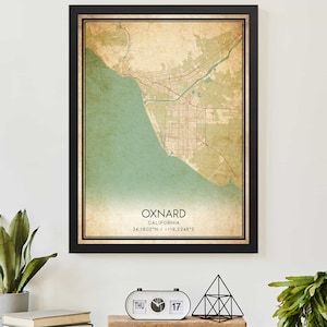 Vintage Oxnard California Map Print Poster Custom Map Art