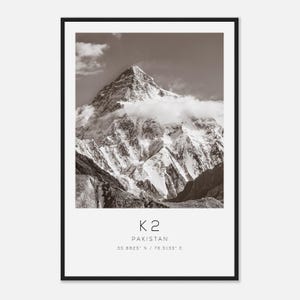K2 Pakistan Travel Photo Poster BW, K2 Travel Print, Minimalist Travel Poster Print