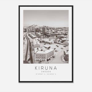 Kiruna Sweden Travel Photo Poster BW, Kiruna Travel Print, Minimalist Travel Poster Print