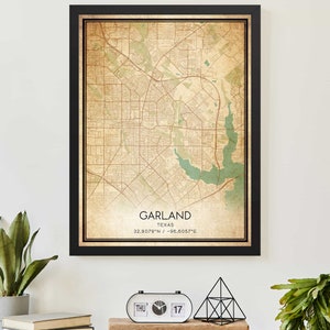 Vintage Garland Texas Map Print Poster Custom Map Art