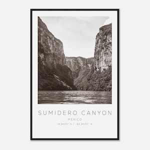 Sumidero Canyon Mexico Travel Photo Poster BW, Sumidero Canyon Travel Print, Minimalist Travel Poster Print