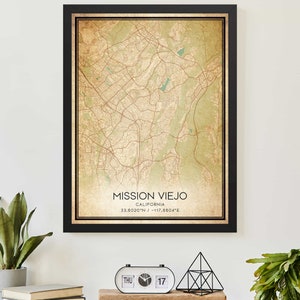 Vintage Mission Viejo Kalifornien Karte Druck Poster Kundenspezifische Karte Kunst