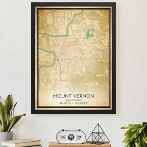 Vintage Mount Vernon Washington kaart print poster aangepaste kaartkunst