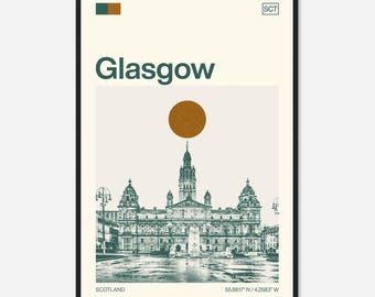 Glasgow Scotland Minimalist Monochrome Travel Photo Poster