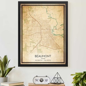 Vintage Beaumont Texas Map Print Poster Custom Map Art