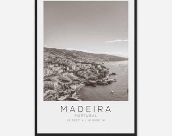 Poster fotografico di viaggio Madeira Portogallo BW, stampa di viaggio Madeira, stampa di poster di viaggio minimalista