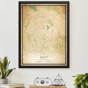 Vintage Kent Washington-kaartafdrukposter aangepaste kaartkunst