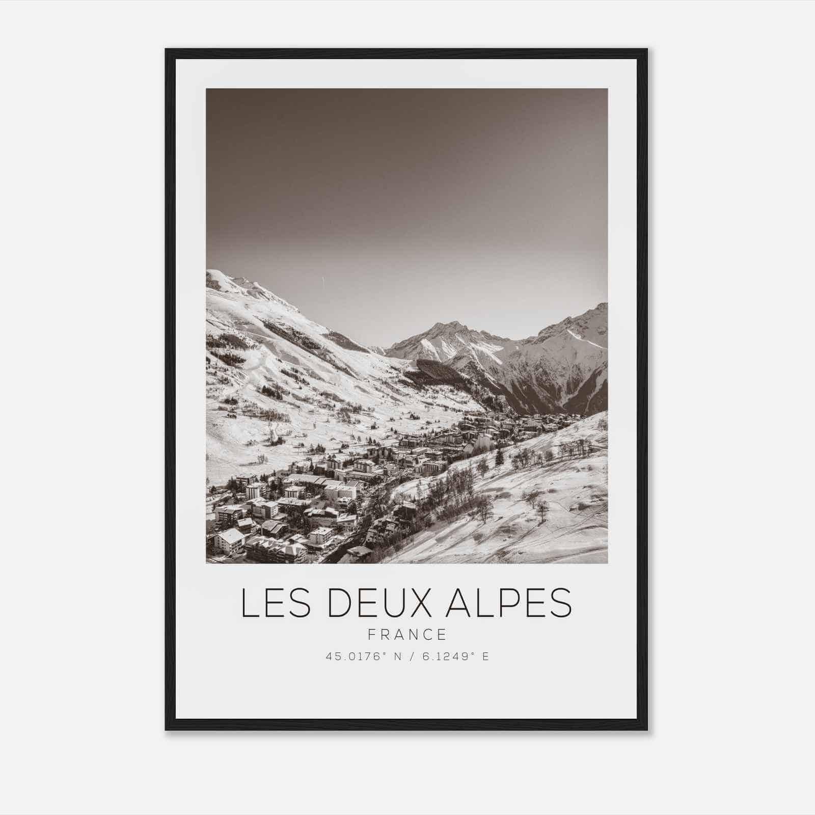 Les Deux Alpes France Travel Photo Poster BW, Les Deux Alpes