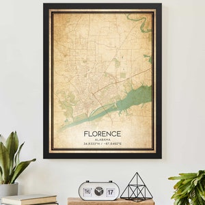 Vintage Florence Alabama Karte Druck Poster Kundenspezifische Karte Kunst