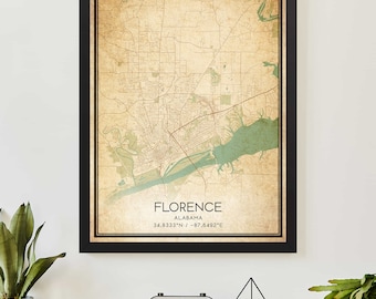 Vintage Florence Alabama Map Print Poster Custom Map Art