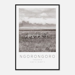 Ngorongoro Tanzania Travel Photo Poster BW, Ngorongoro Travel Print, Minimalist Travel Poster Print