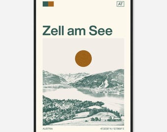 Zell Am See Austria Minimalist Monochrome Travel Photo Poster