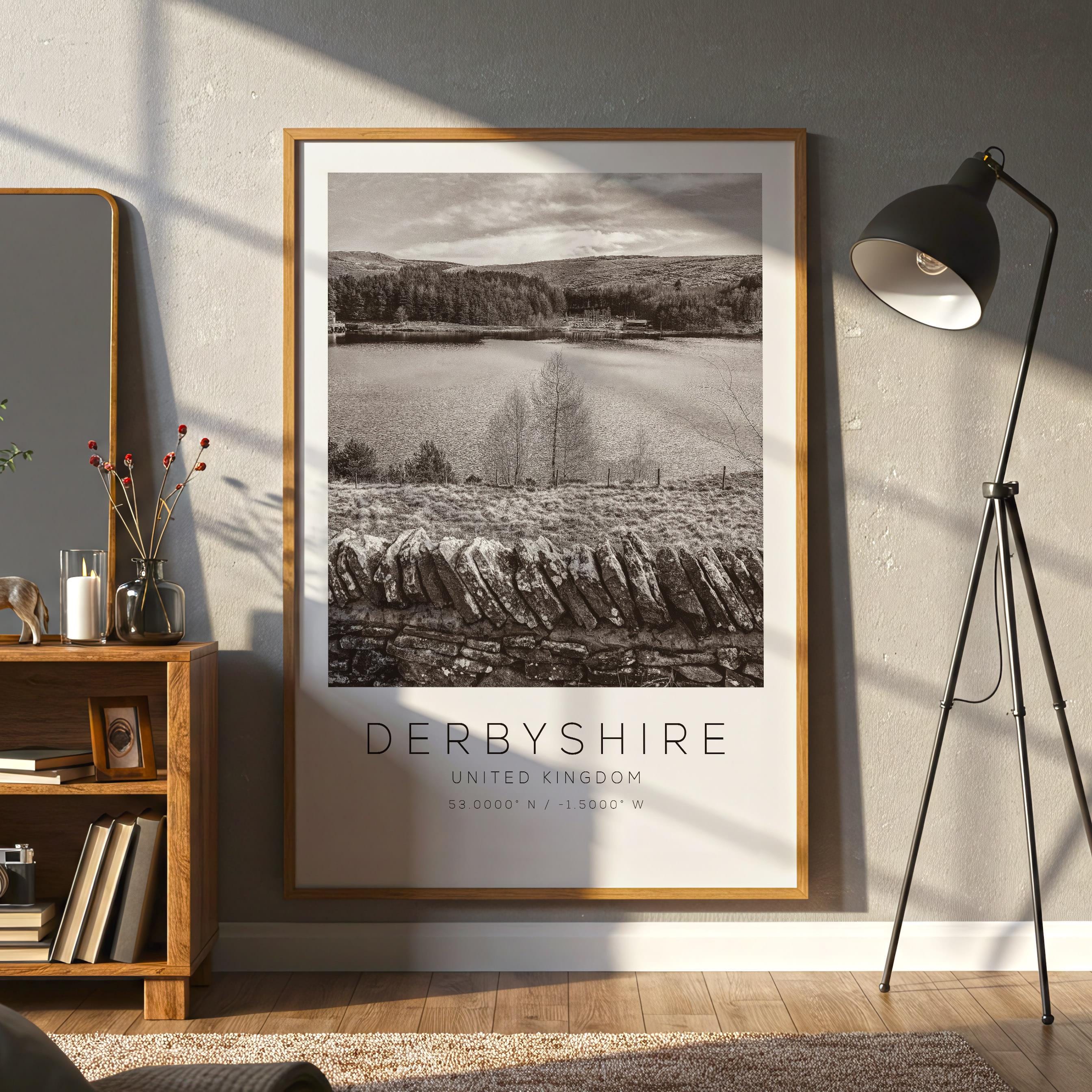 ダービーシャー イギリス 旅行写真ポスター 白黒、ダービーシャー 旅行