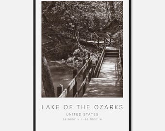 Lake of the Ozarks United States Travel Photo Poster BW, Lake of the Ozarks Travel Print, Minimalist Travel Poster Print