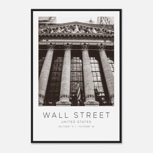 Wall Street United States Travel Photo Poster BW, Wall Street Travel Print, Minimalist Travel Poster Print