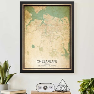 Vintage Chesapeake Virginia Map Print Poster Custom Map Art