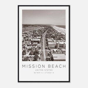Mission Beach United States Travel Photo Poster BW, Mission Beach Travel Print, Minimalist Travel Poster Print