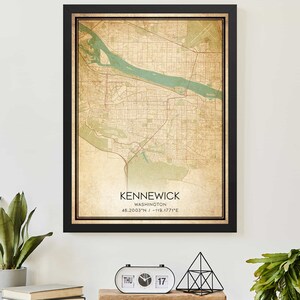Vintage Kennewick Washington-kaartafdrukposter aangepaste kaartkunst