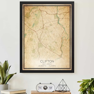 Vintage Cifton New Jersey Map Print Poster Kundenspezifische Karte Kunst