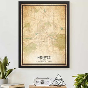 Vintage Menifee California Map Print Poster Custom Map Art