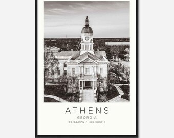 Póster fotográfico de viaje de Atenas, Georgia, impresión de viaje de Atenas, impresión de viaje minimalista