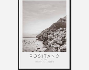Positano Italy Travel Photo Poster BW, Positano Travel Print, Minimalist Travel Poster Print