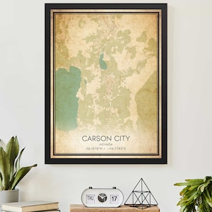 Vintage Carson City Nevada Kaart Print Poster Custom Kaart Art