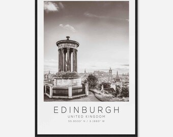 Edinburgh United Kingdom Travel Photo Poster BW, Edinburgh Travel Print, Minimalist Travel Poster Print