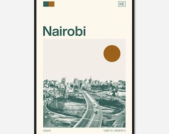 Póster fotográfico de viaje monocromático minimalista de Nairobi, Kenia