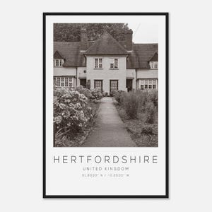 Hertfordshire United Kingdom Travel Photo Poster BW, Hertfordshire Travel Print, Minimalist Travel Poster Print