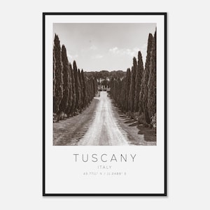 Tuscany Italy Travel Photo Poster BW, Tuscany Travel Print, Minimalist Travel Poster Print